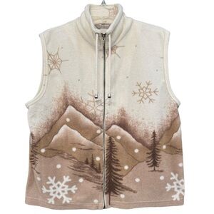 TanJay Petites Winter Fleece Vest Sz S Snowflake Mountain Zip-Up